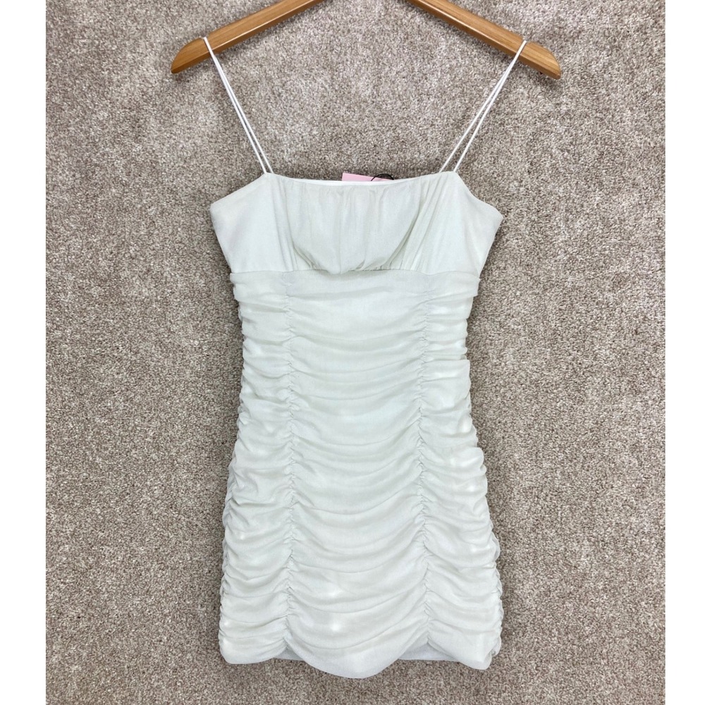 Hello Molly Moonlight Melody Ruched Mesh Mini Dress Womens S White Bodycon NWT